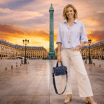 Blusa celeste con pantalón blanco