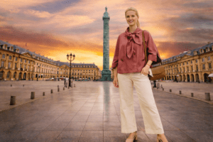 Blusa rosa empolvado y pantalón beige: el equilibrio perfecto entre elegancia y frescura